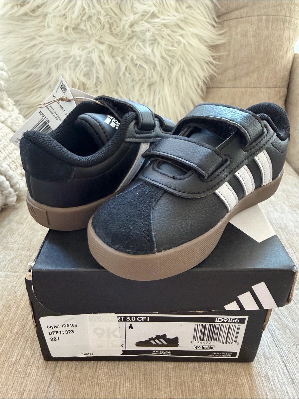 adidas VL Court 3.0 CF I Toddler Sneakers Black White Gum Sole Velcro